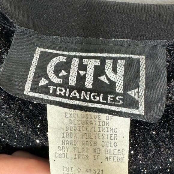 VINTAGE City Triangles Black Sparkle Slip Dress Size Medium - Picture 6 of 8